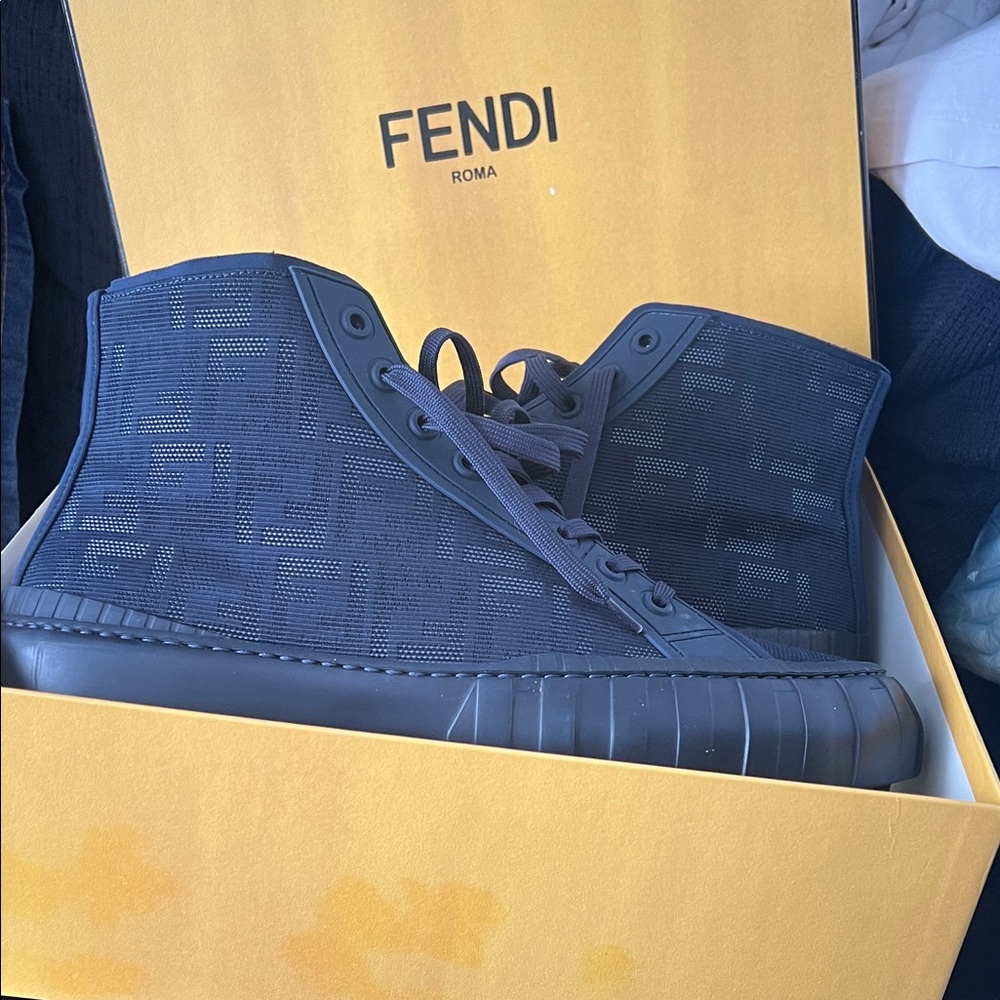 Fendi Men's Dark Blue High-Top Sneakers